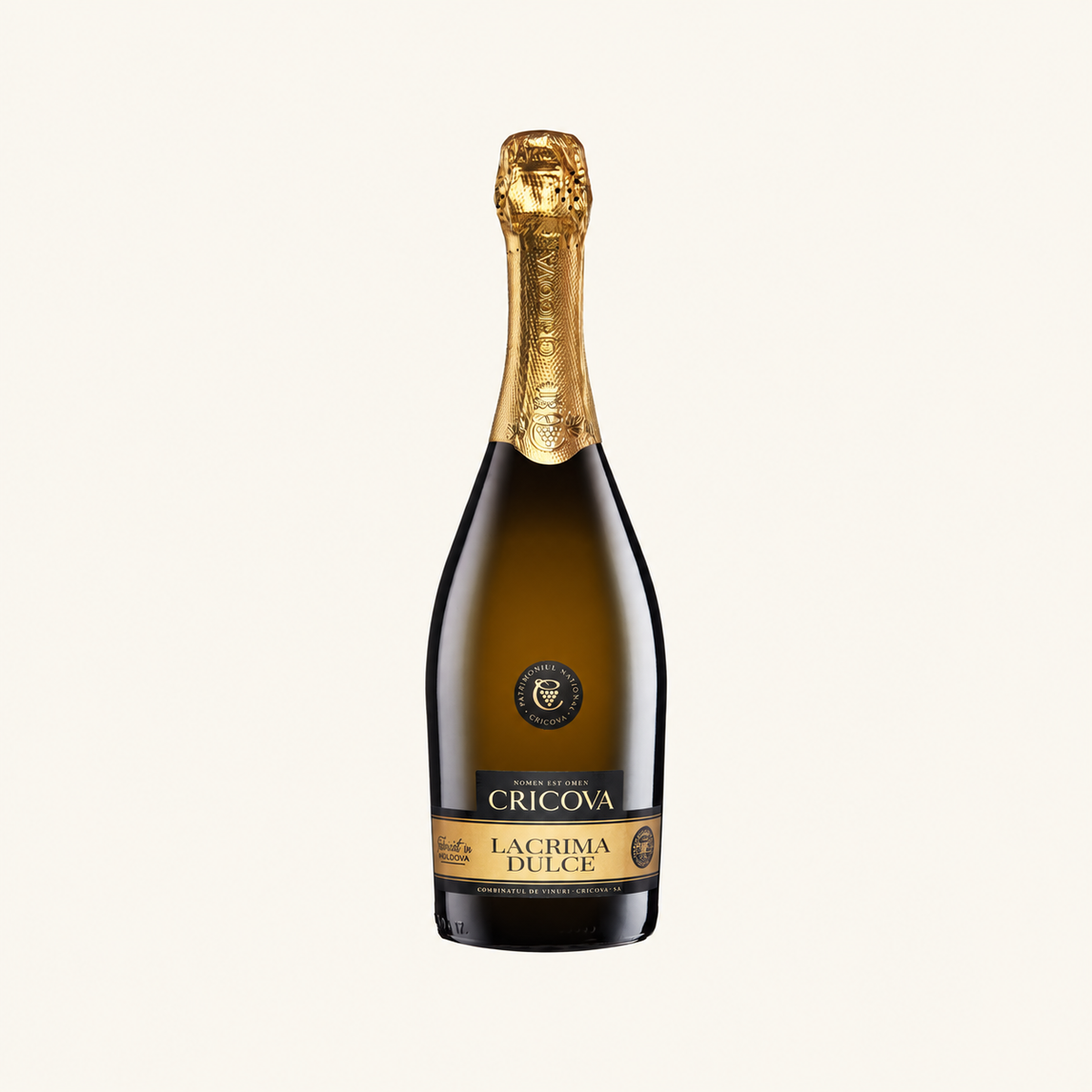 Cricova Lacrima Dulce – Semi-Dry White Sparkling Wine – front-facing bottle on white background