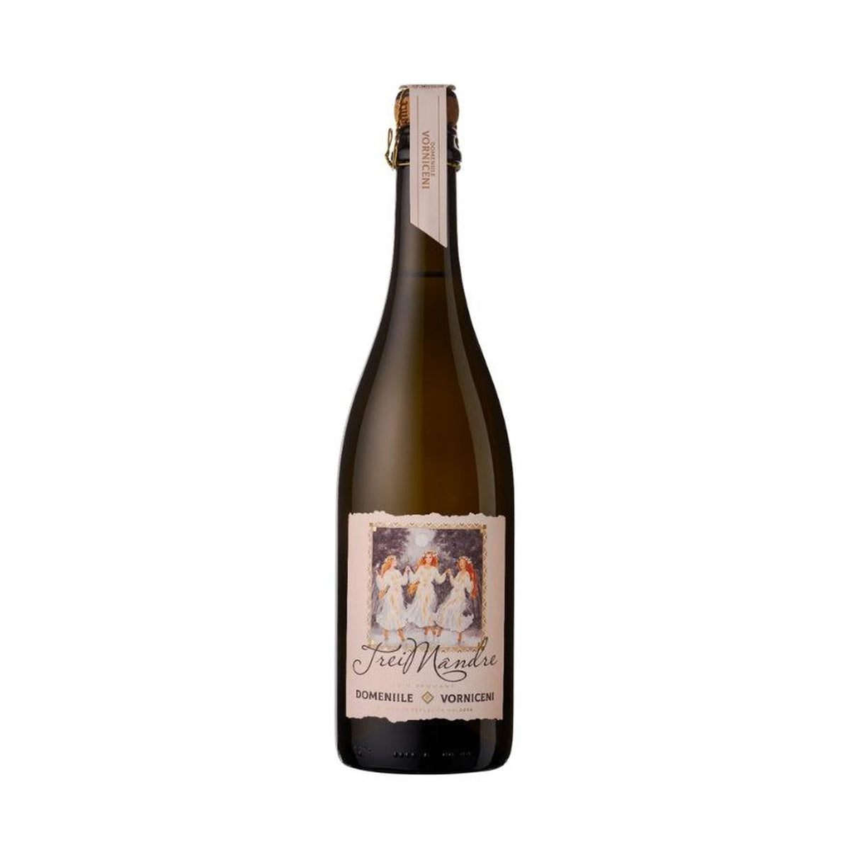 Domeniile Vorniceni Trei Mândre – Brut White Sparkling Wine – front-facing bottle on white background