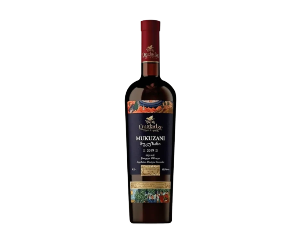 Dugladze Mukuzani – Dry Red Wine – front-facing bottle on white background