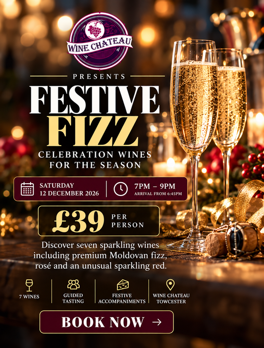 Festive Fizz sparkling wine tasting at Wine Chateau Towcester, Saturday 12 December 2026, £39 per person