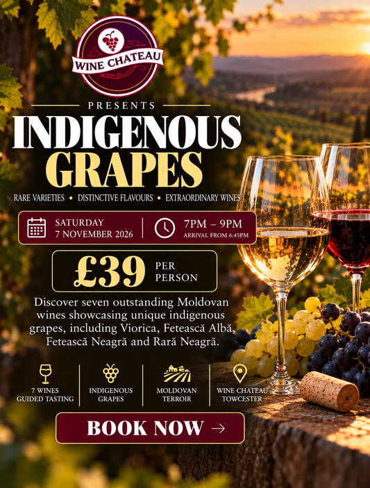 Indigenous Grapes of Moldova wine tasting at Wine Chateau Towcester, Saturday 7 November 2026, £39 per person