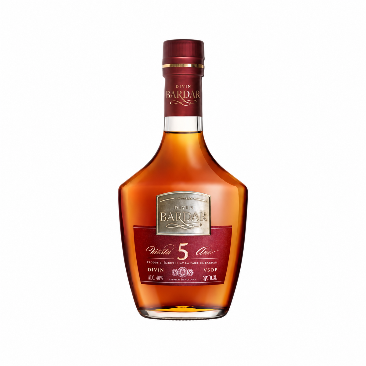 Bardar Divin Silver 5 Years – Moldovan Brandy 50cl – front-facing bottle on white background