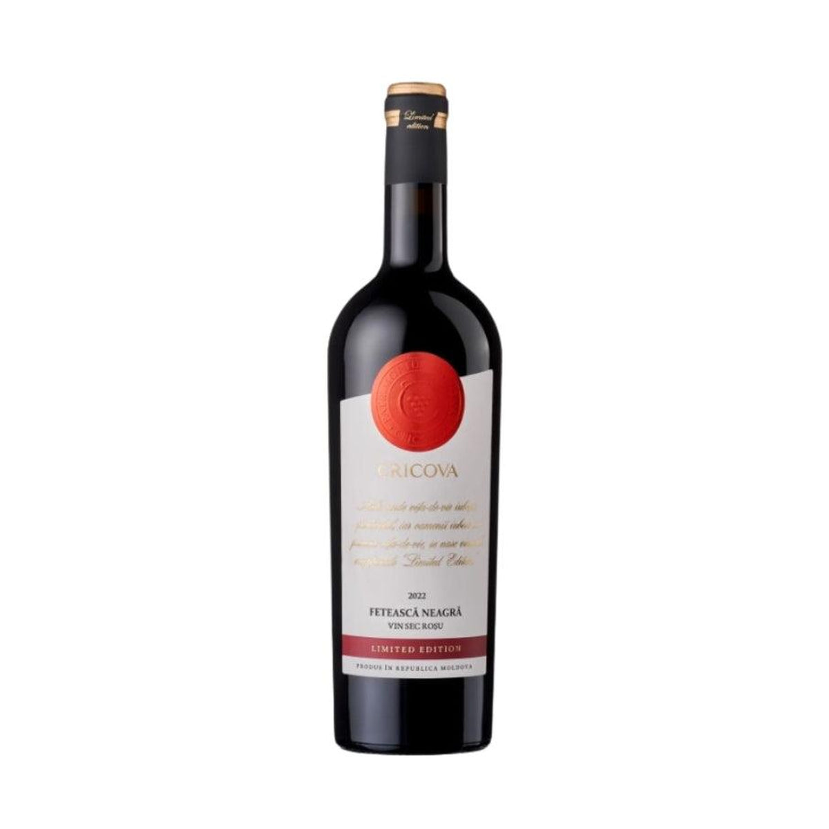 Cricova Limited Edition Fetească Neagră 2022 – Dry Red Wine – front-facing bottle on white background