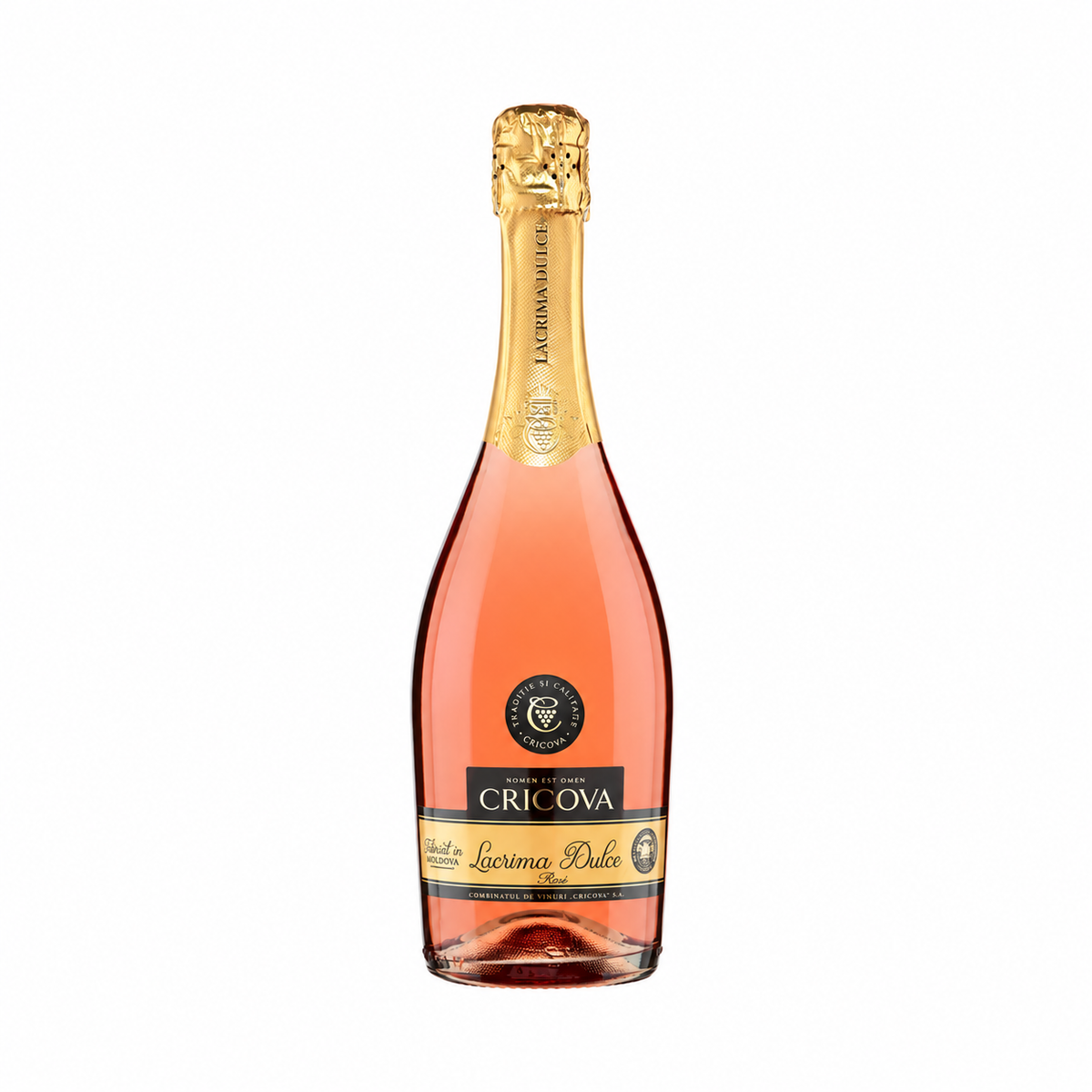 Cricova Lacrima Dulce – Sweet Rosé Sparkling Wine – front-facing bottle on white background
