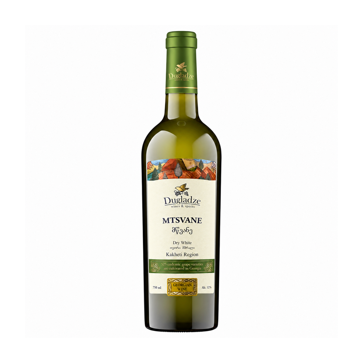 Dugladze Mtsvane Georgian dry white wine bottle